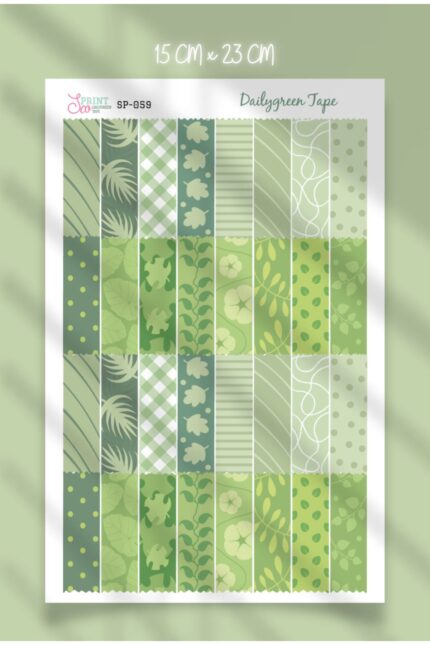 Daily Yeşil Temalı Washi Tape Bant  Sticker Koleksiyonu