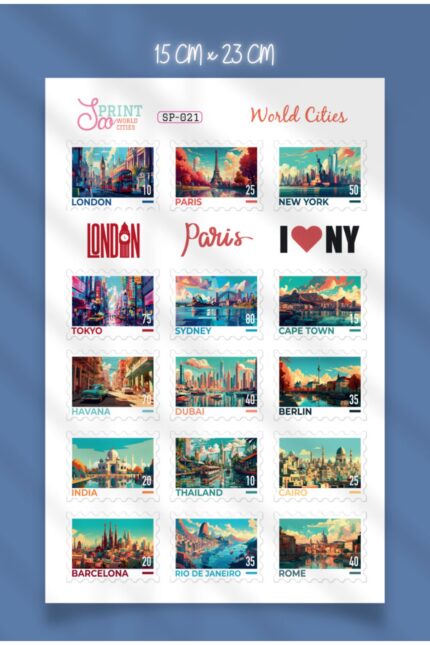 Retro Art Cities  Pul Sticker Koleksiyonu