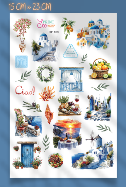 Santorini Günışığı Sticker Koleksiyonu