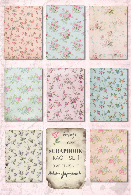 Vintage Gül Temalı  Scrapbook Journal  Kağıt Seti