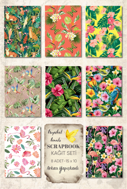 Tropikal Temalı  Scrapbook Journal  Kağıt Seti