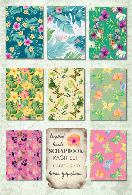 Tropikal Temalı  Scrapbook Journal  Kağıt Seti
