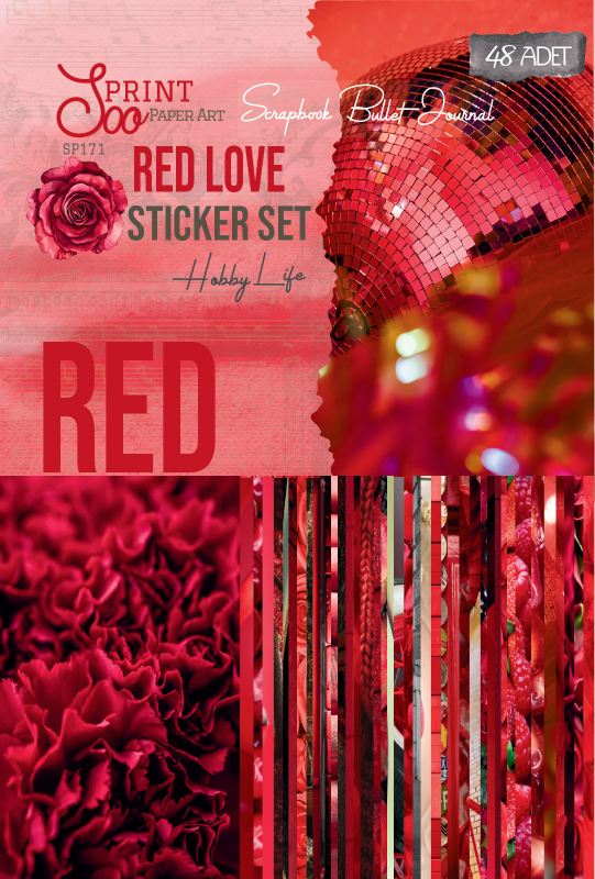 Red Love kırmızı sticker seti - 48 adet scrapbook ve bullet journal sticker