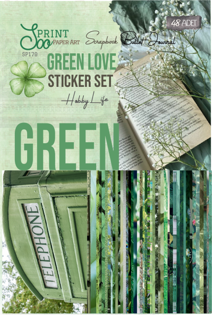 Green Love yeşil sticker seti - 48 adet scrapbook ve bullet journal sticker