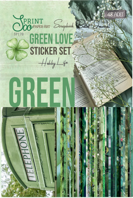 Green Love yeşil sticker seti - 48 adet scrapbook ve bullet journal sticker