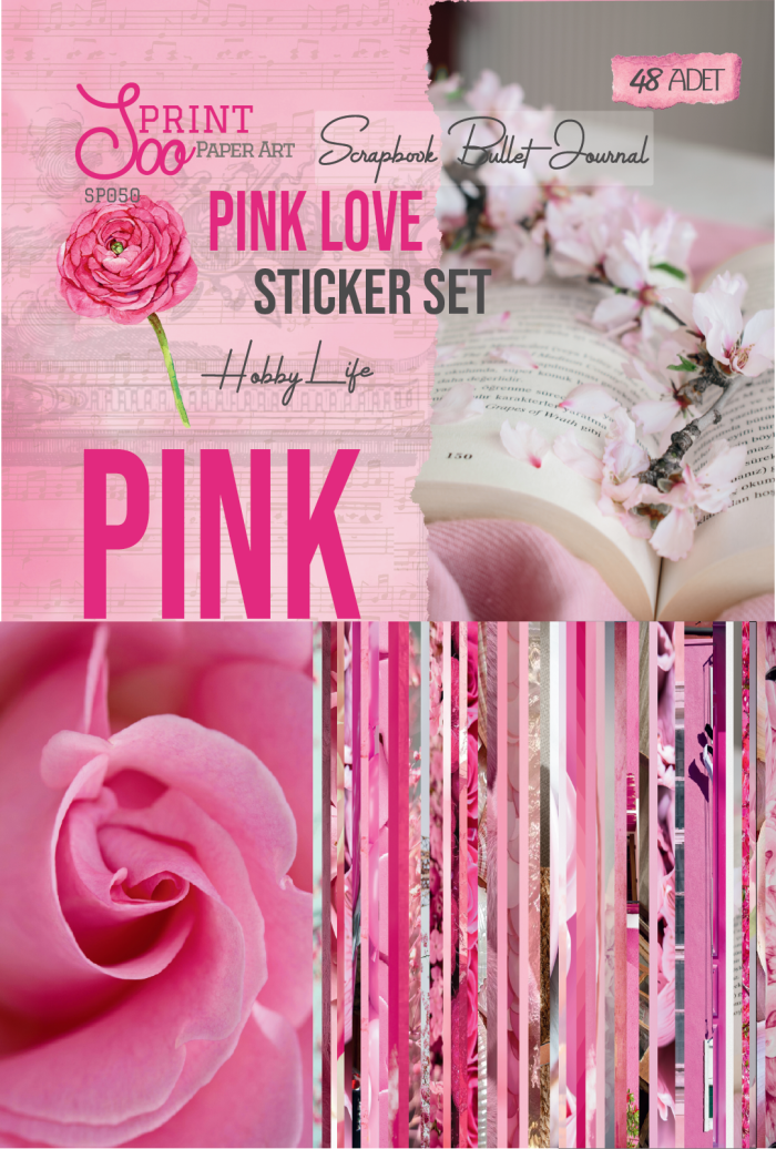 Pink Love pembe sticker seti - 48 adet scrapbook ve bullet journal sticker