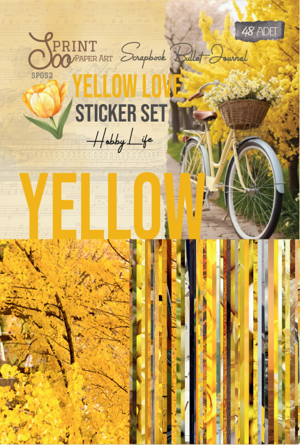 Yellow Love sarı sticker seti - 48 adet scrapbook ve bullet journal sticker