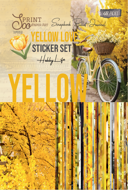 Yellow Love sarı sticker seti - 48 adet scrapbook ve bullet journal sticker